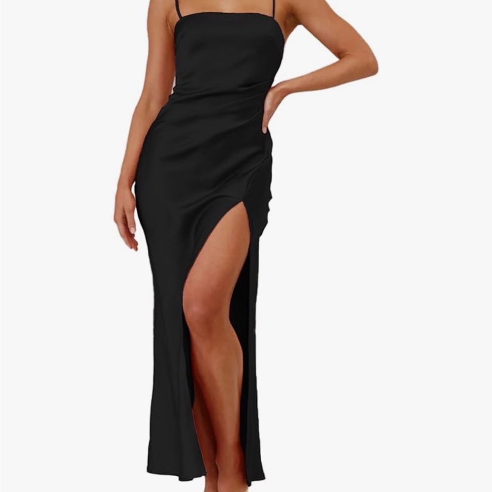 Black Spaghetti-Strap Dress with High Side Slit Size M
